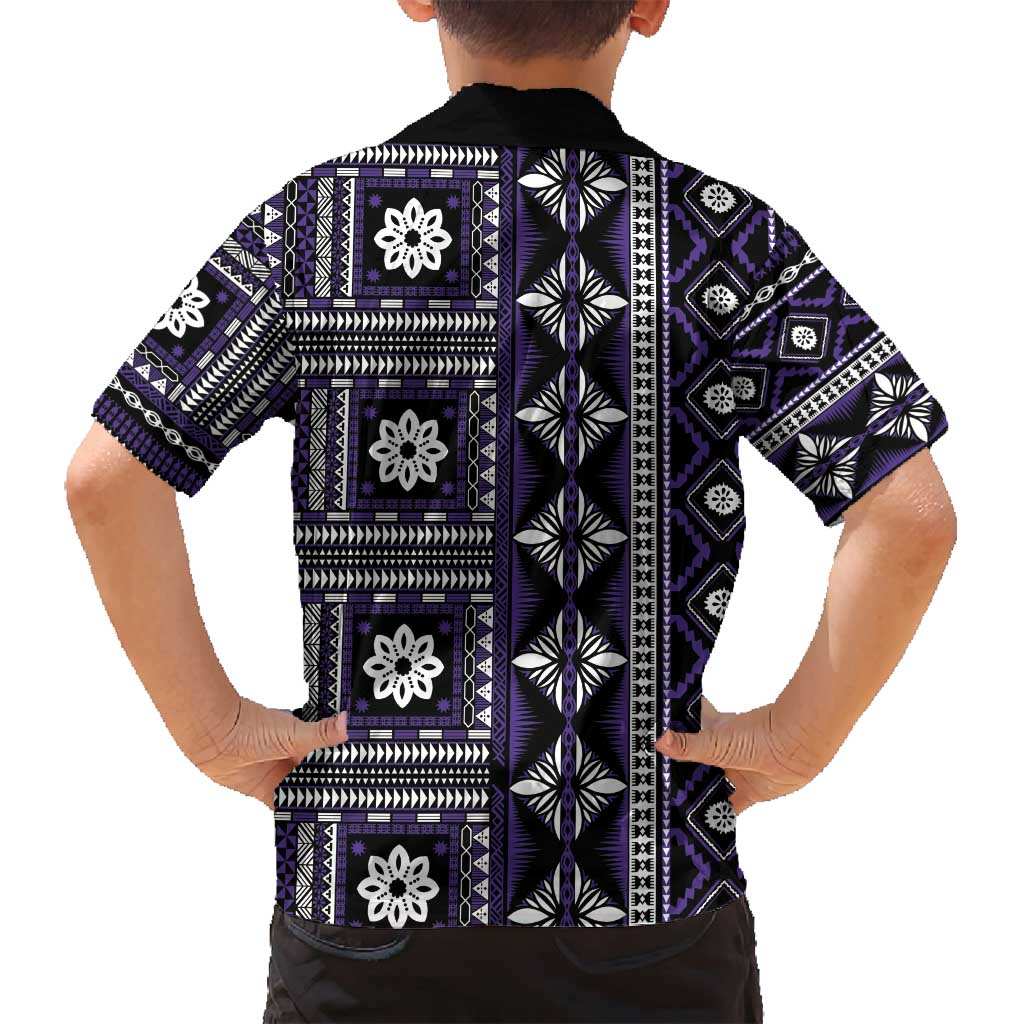 Fiji Masi Tapa Pattern Purple Family Matching Long Sleeve Bodycon Dress and Hawaiian Shirt - Polynesian Pride