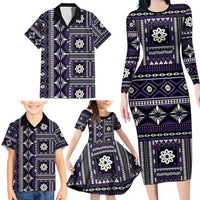 Fiji Masi Tapa Pattern Purple Family Matching Long Sleeve Bodycon Dress and Hawaiian Shirt - Polynesian Pride