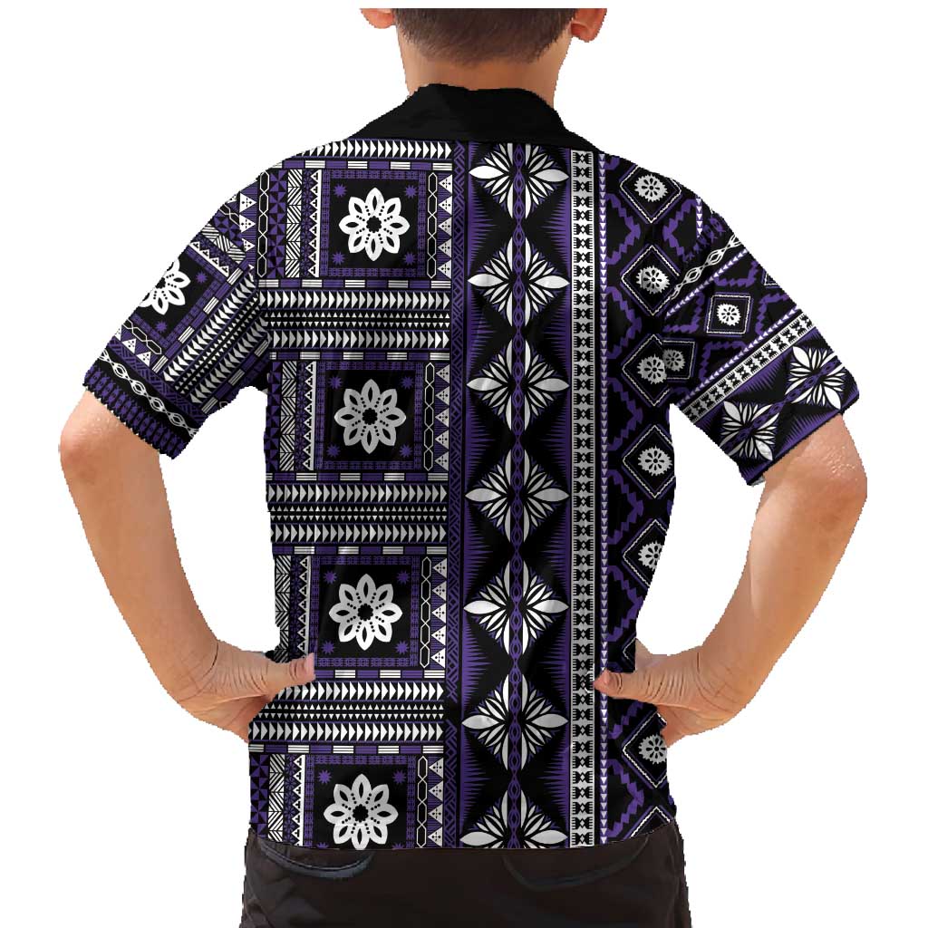 Fiji Masi Tapa Pattern Purple Family Matching Mermaid Dress and Hawaiian Shirt - Polynesian Pride