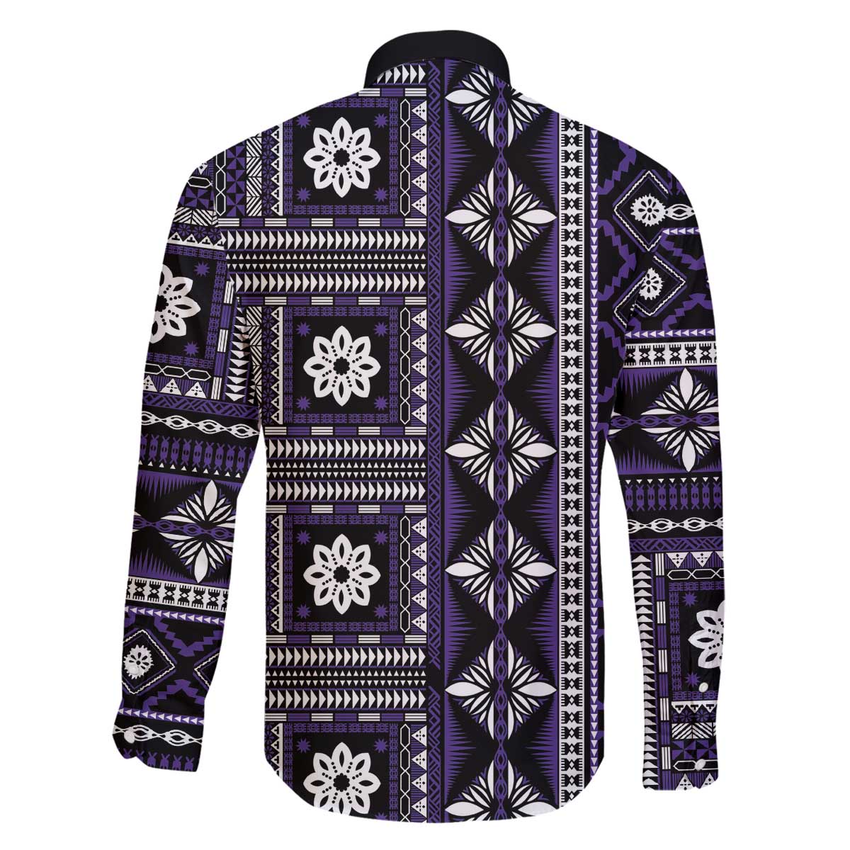 Fiji Masi Tapa Pattern Purple Family Matching Off The Shoulder Long Sleeve Dress and Hawaiian Shirt - Polynesian Pride