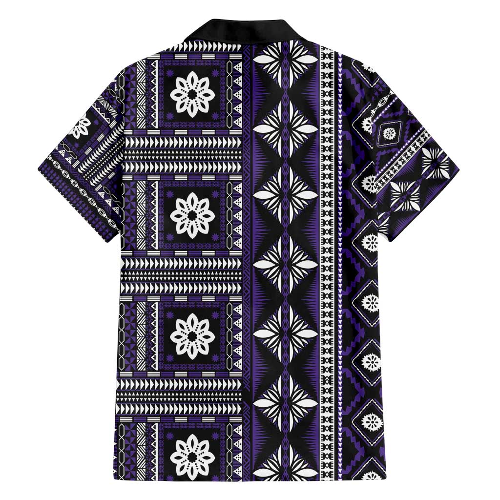 Fiji Masi Tapa Pattern Purple Family Matching Off Shoulder Maxi Dress and Hawaiian Shirt - Polynesian Pride