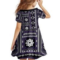 Fiji Masi Tapa Pattern Purple Family Matching Off Shoulder Short Dress and Hawaiian Shirt - Polynesian Pride
