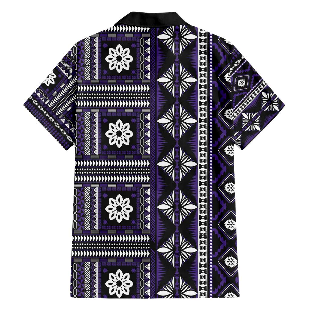 Fiji Masi Tapa Pattern Purple Family Matching Short Sleeve Bodycon Dress and Hawaiian Shirt - Polynesian Pride