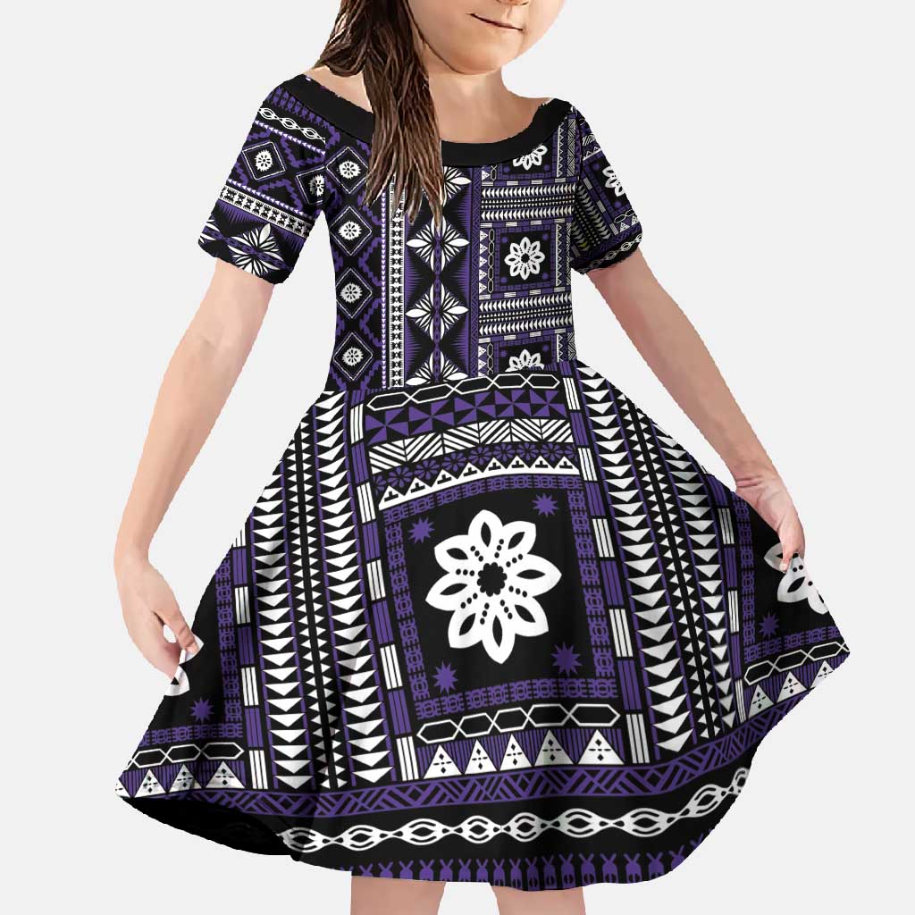 Fiji Masi Tapa Pattern Purple Family Matching Tank Maxi Dress and Hawaiian Shirt - Polynesian Pride