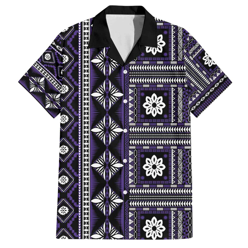 Fiji Masi Tapa Pattern Purple Family Matching Tank Maxi Dress and Hawaiian Shirt - Polynesian Pride