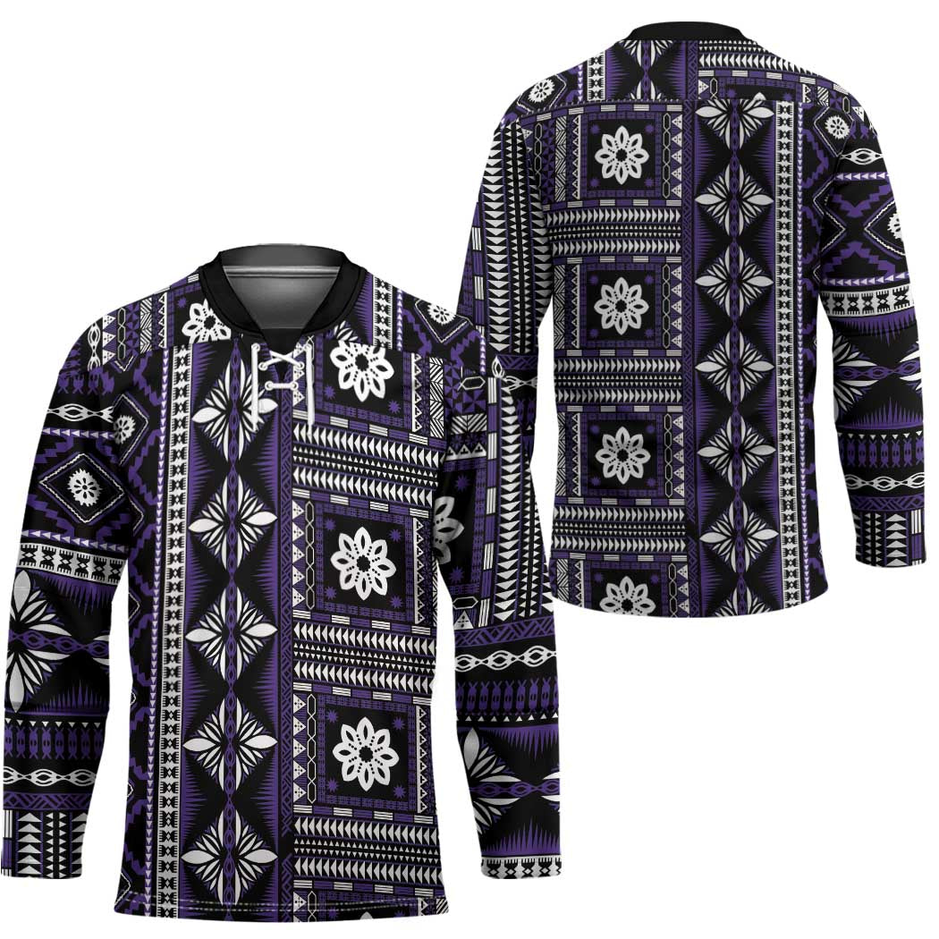 Fiji Masi Tapa Pattern Purple Hockey Jersey - Polynesian Pride