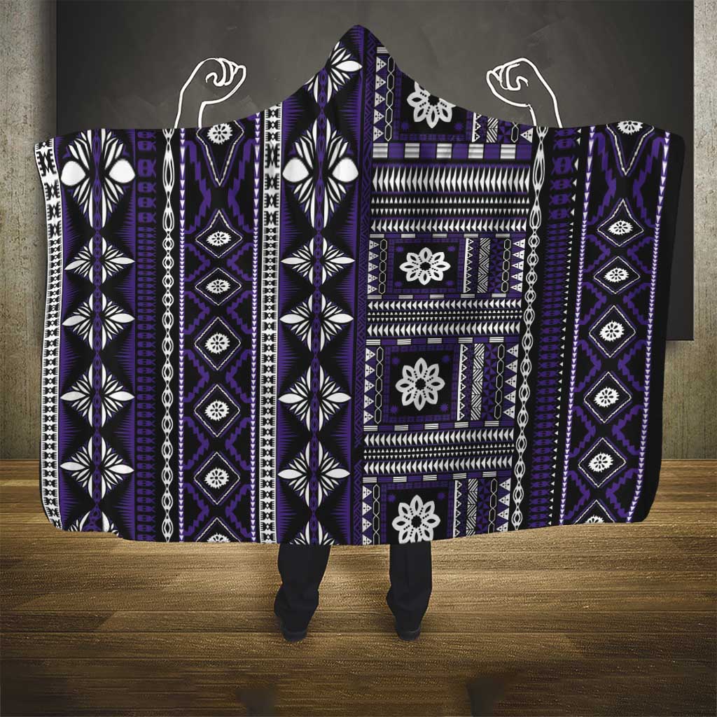 Fiji Masi Tapa Pattern Purple Hooded Blanket - Polynesian Pride