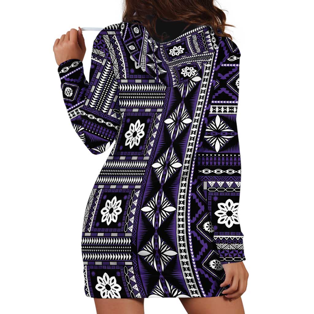 Fiji Masi Tapa Pattern Purple Hoodie Dress - Polynesian Pride