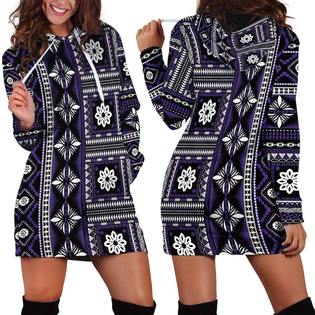 Fiji Masi Tapa Pattern Purple Hoodie Dress - Polynesian Pride