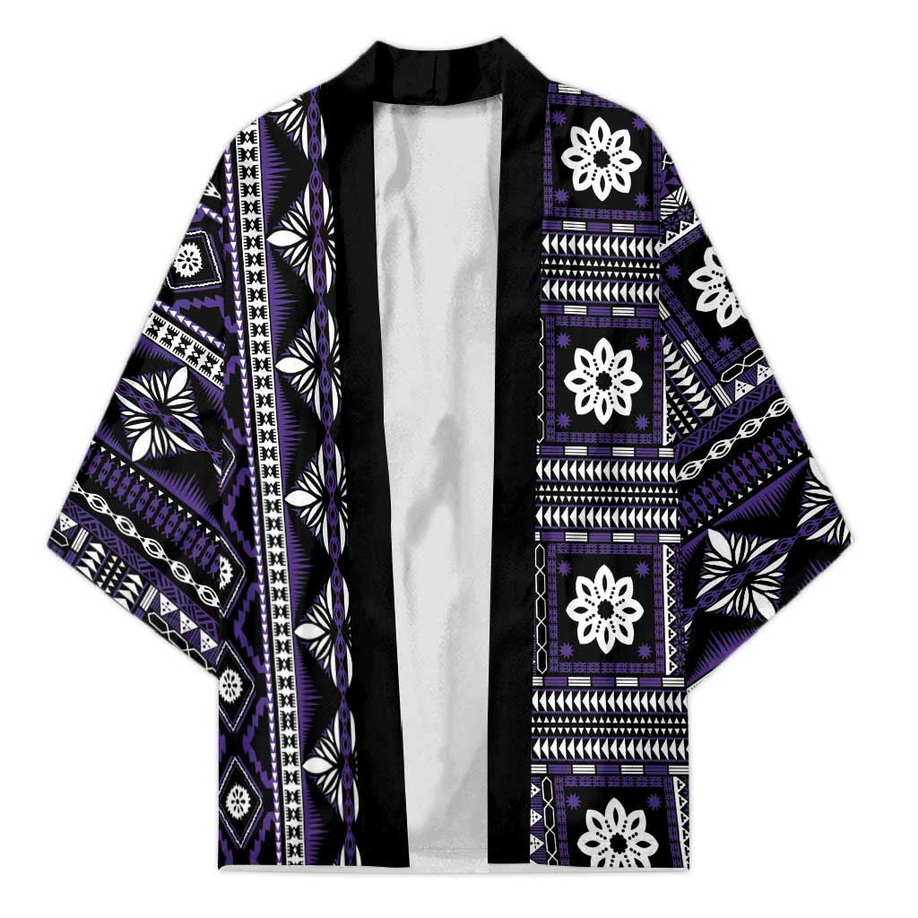 Fiji Masi Tapa Pattern Purple Kimono - Polynesian Pride