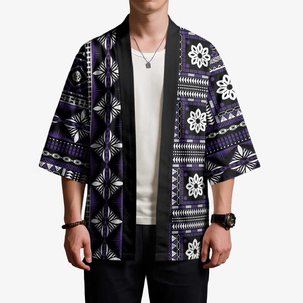 Fiji Masi Tapa Pattern Purple Kimono - Polynesian Pride
