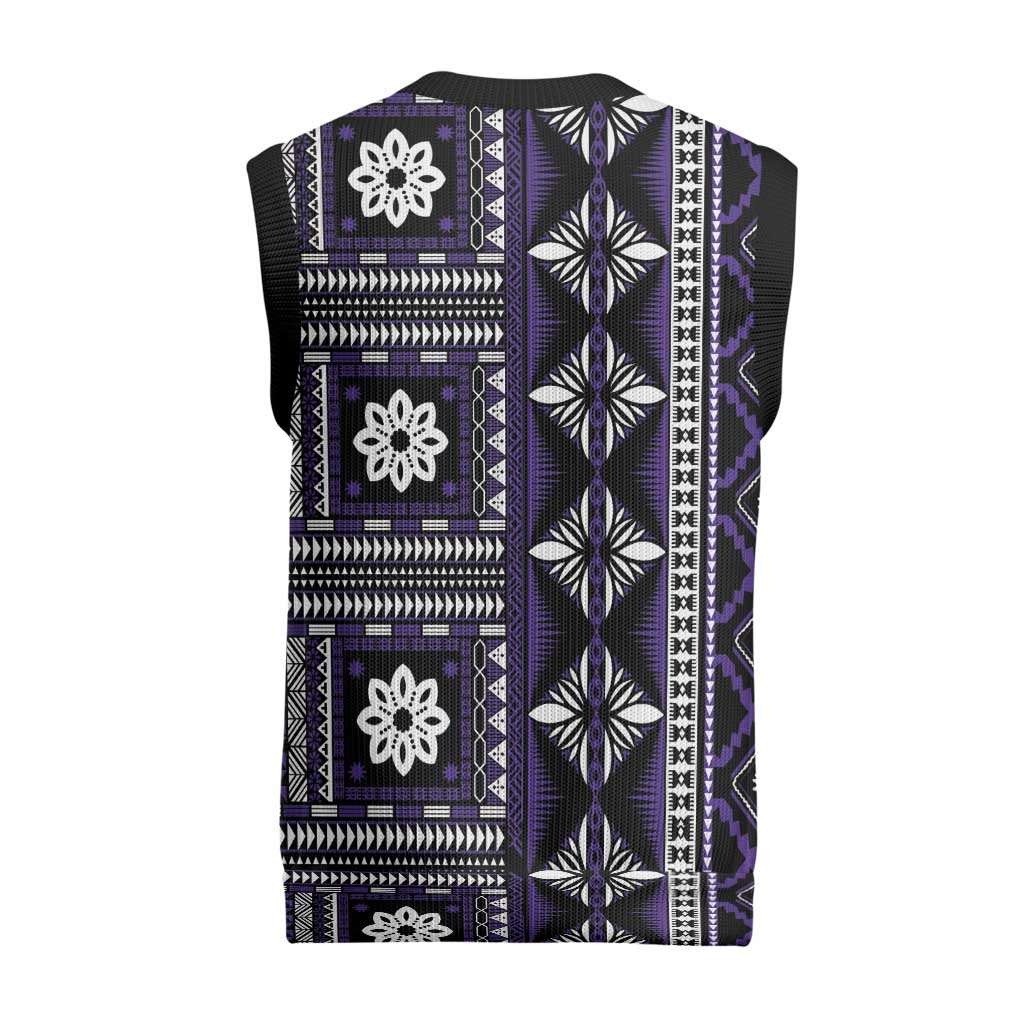 Fiji Masi Tapa Pattern Purple Christmas Knitted V-Neck Vest - Polynesian Pride