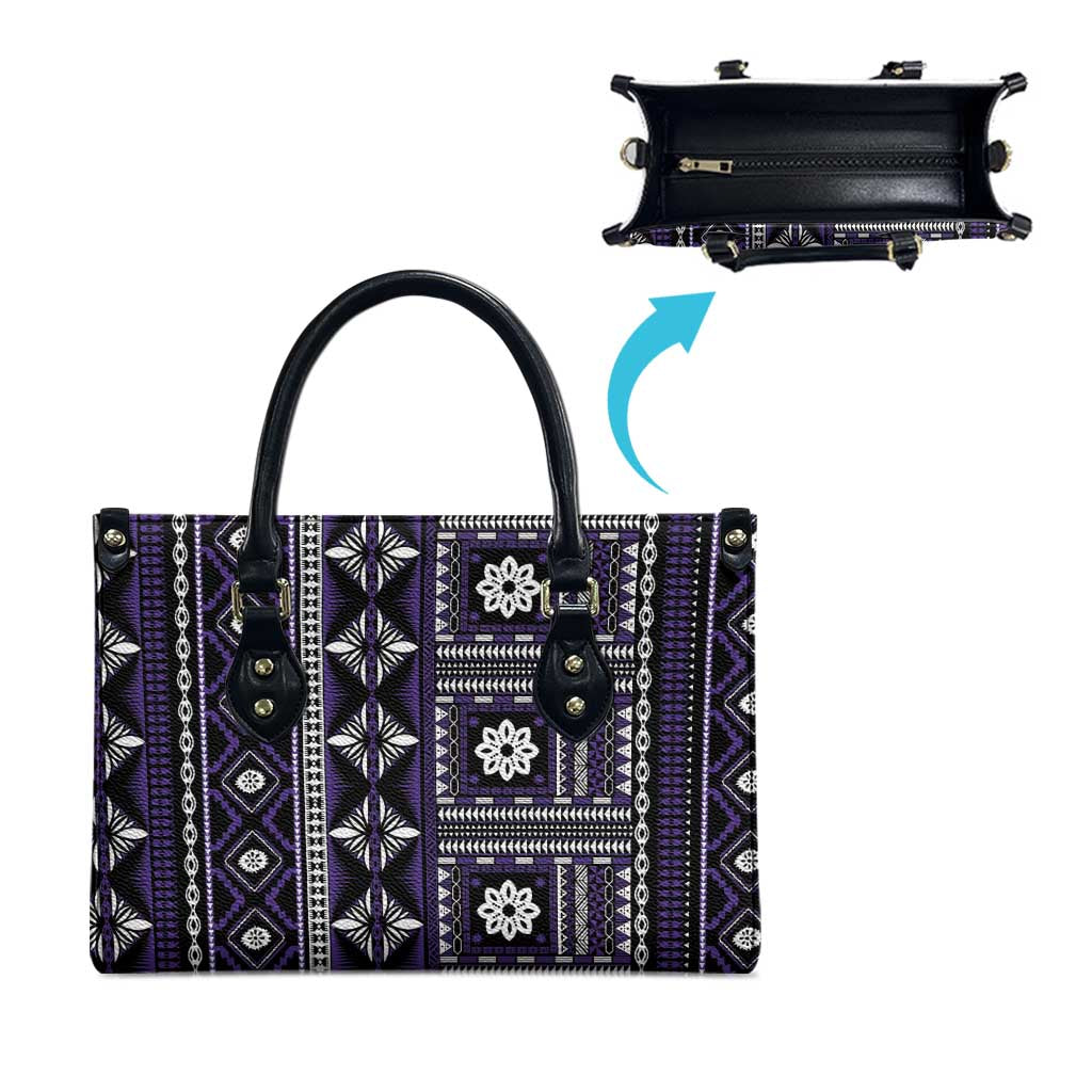 Fiji Masi Tapa Pattern Purple Leather Bag - Polynesian Pride
