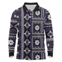 Fiji Masi Tapa Pattern Purple Long Sleeve Polo Shirt - Polynesian Pride