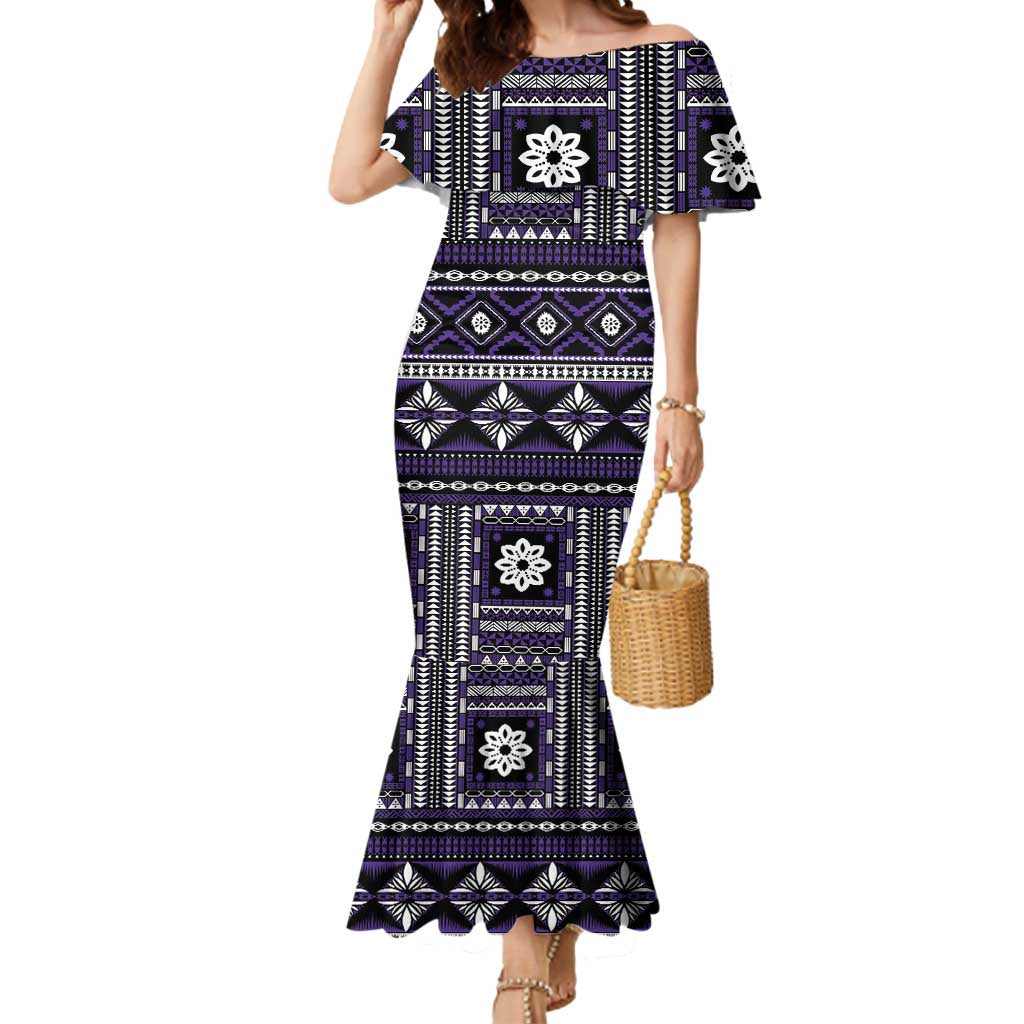 Fiji Masi Tapa Pattern Purple Mermaid Dress - Polynesian Pride