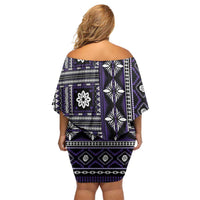 Fiji Masi Tapa Pattern Purple Off Shoulder Short Dress - Polynesian Pride