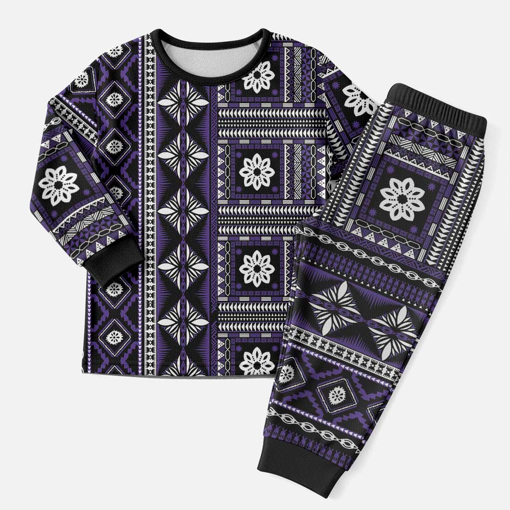 Fiji Masi Tapa Pattern Purple Christmas Pajama Set - Polynesian Pride