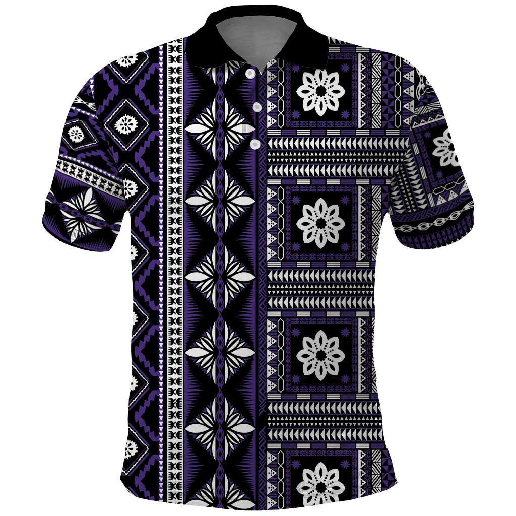 Fiji Masi Tapa Pattern Purple Polo Shirt - Polynesian Pride