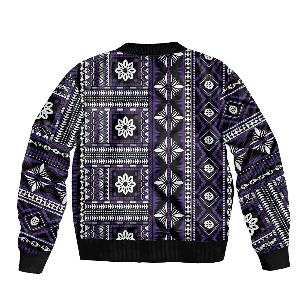 Fiji Masi Tapa Pattern Purple Sleeve Zip Bomber Jacket - Polynesian Pride