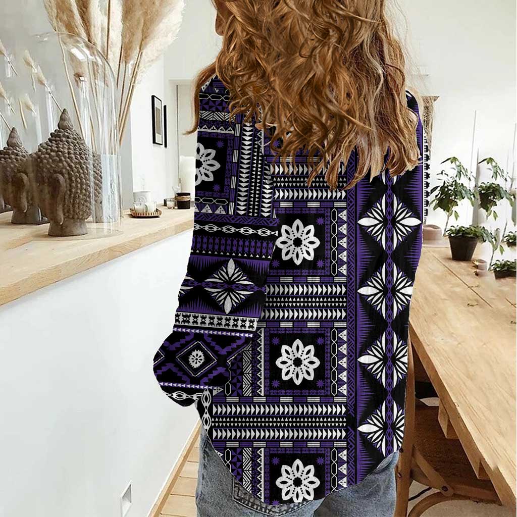 Fiji Masi Tapa Pattern Purple Women Casual Shirt - Polynesian Pride