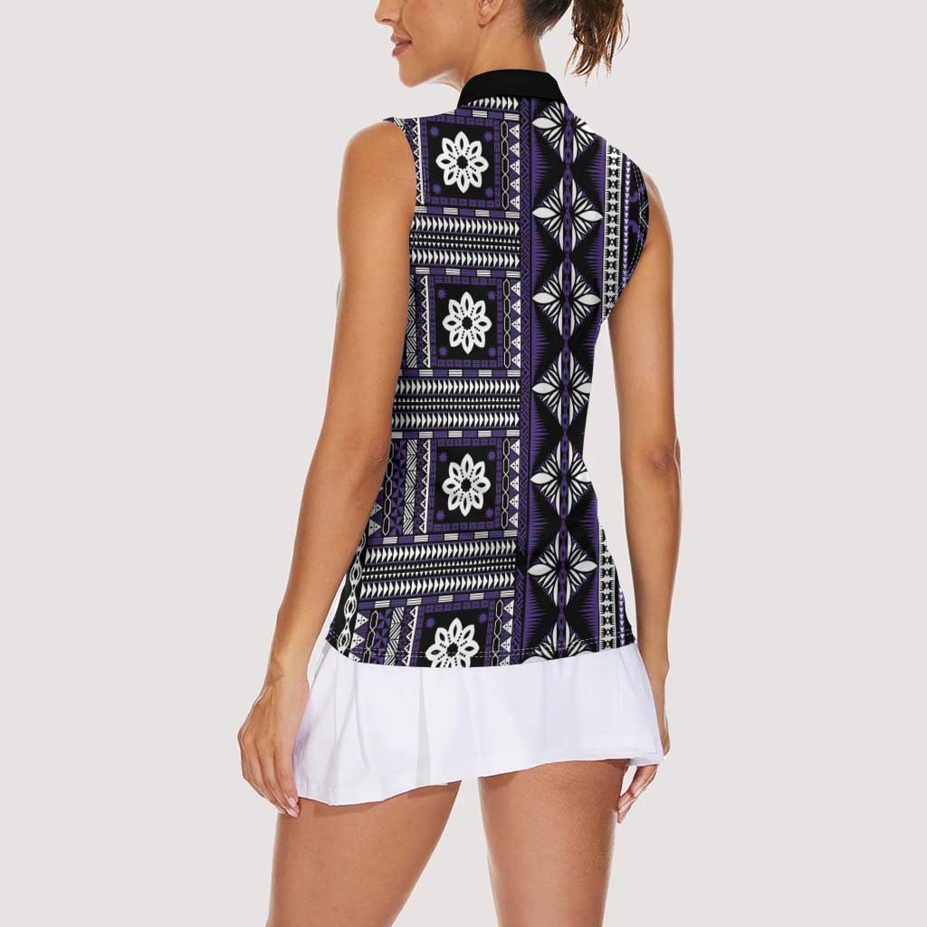 Fiji Masi Tapa Pattern Purple Women Sleeveless Polo Shirt - Polynesian Pride