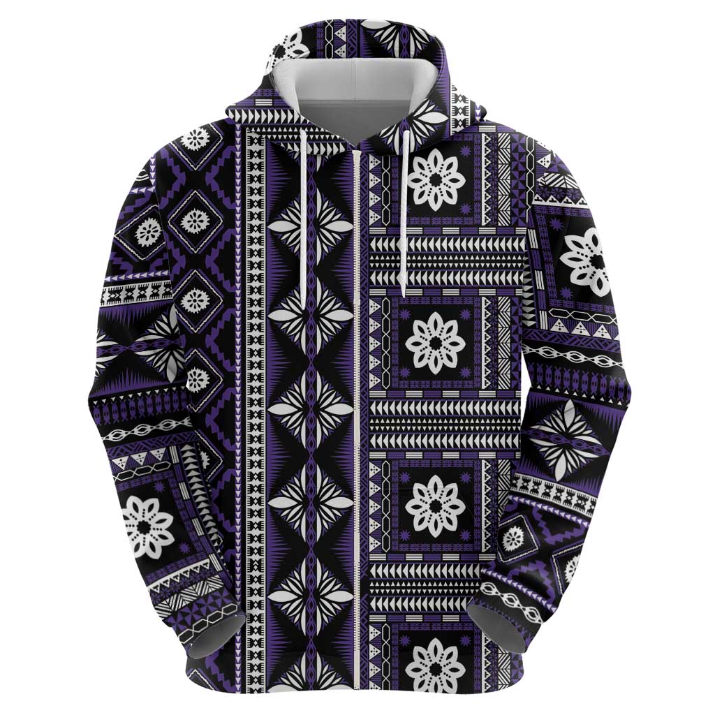 Fiji Masi Tapa Pattern Purple Zip Hoodie - Polynesian Pride