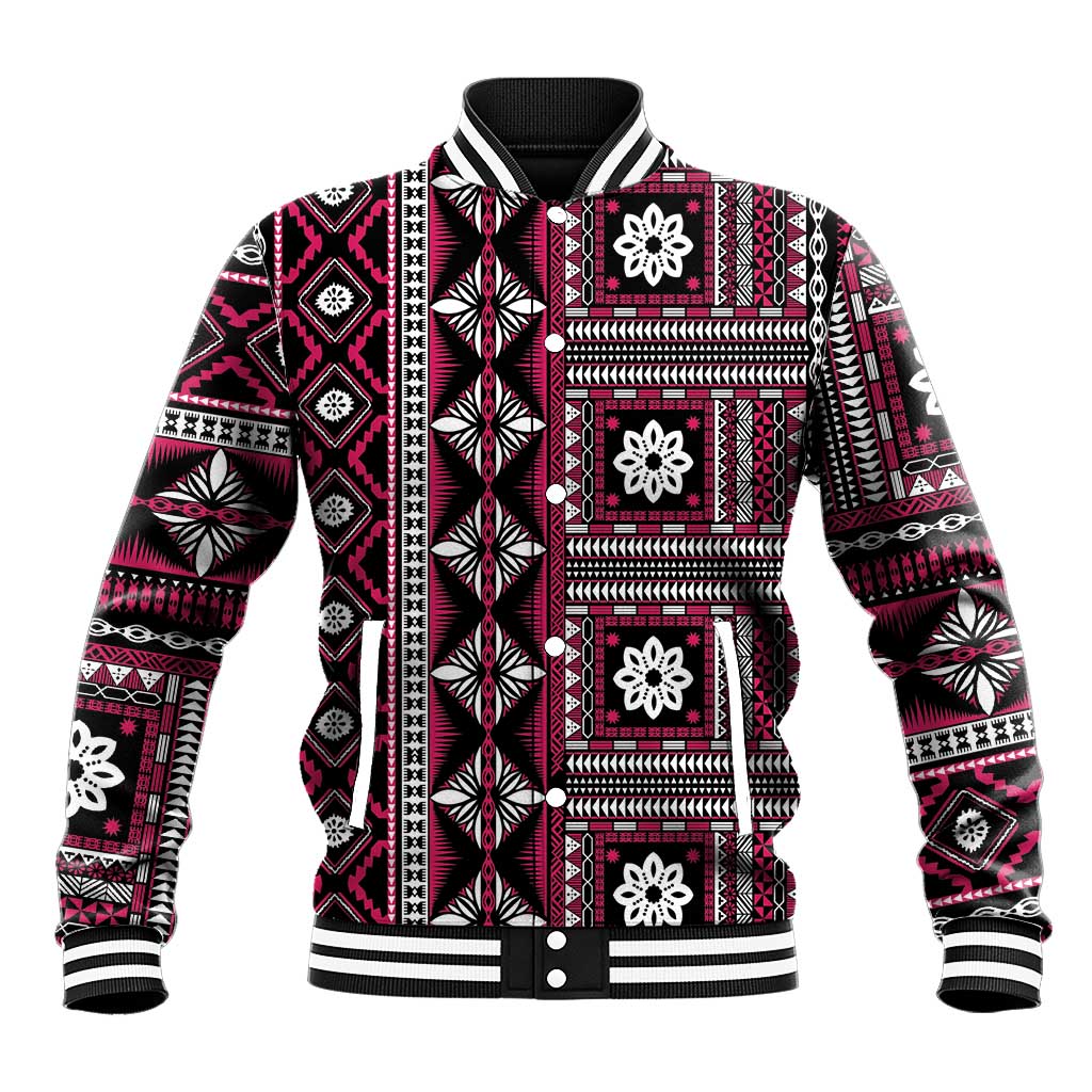 Fiji Masi Tapa Pattern Pink Baseball Jacket - Polynesian Pride