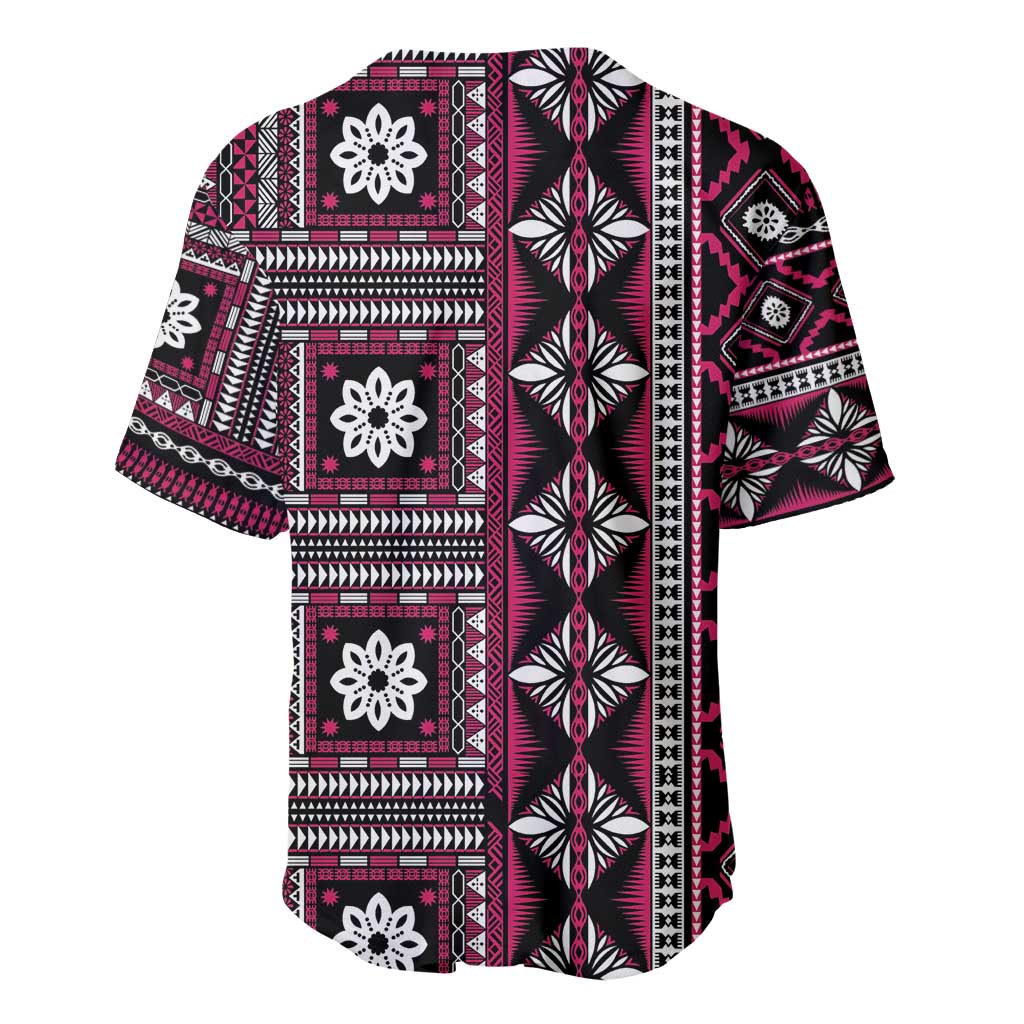 Fiji Masi Tapa Pattern Pink Baseball Jersey - Polynesian Pride