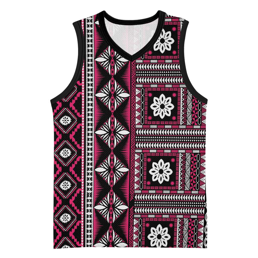 Fiji Masi Tapa Pattern Pink Basketball Jersey - Polynesian Pride