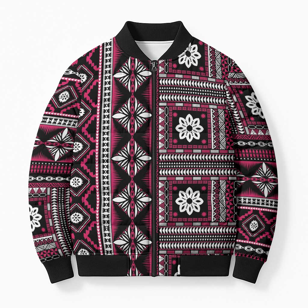 Fiji Masi Tapa Pattern Pink Bomber Puffer Jacket - Polynesian Pride