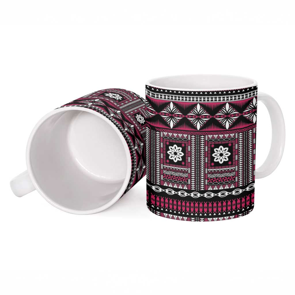 Fiji Masi Tapa Pattern Pink Ceramic Mug - Polynesian Pride