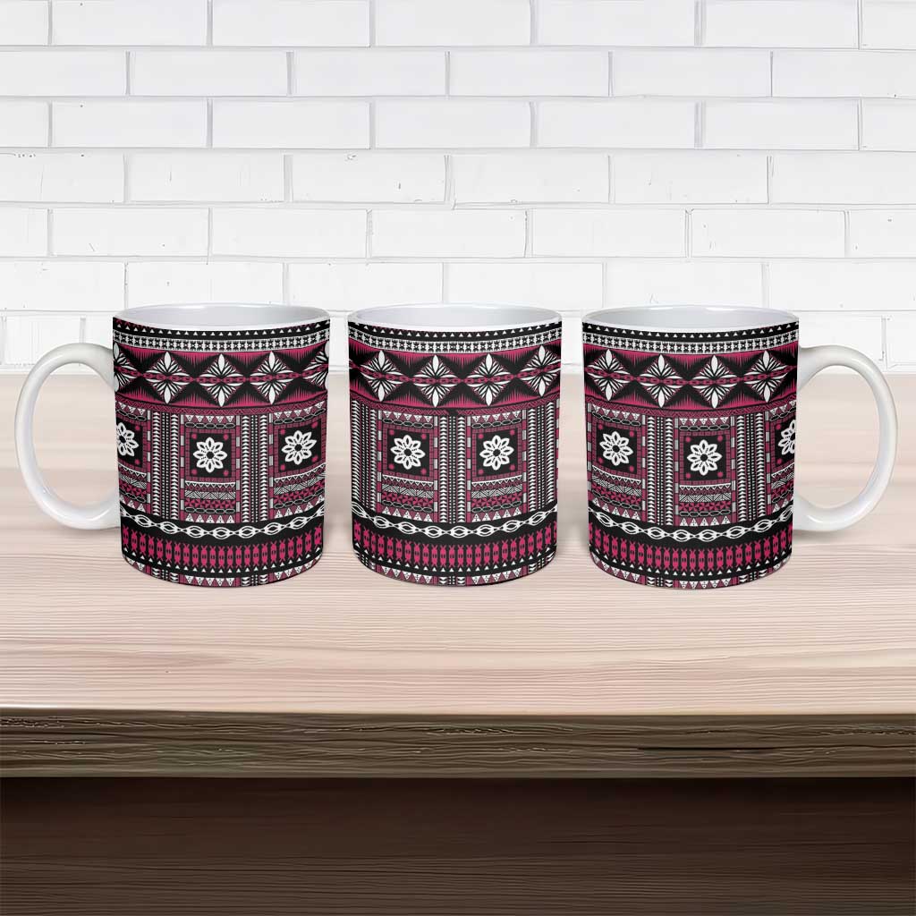 Fiji Masi Tapa Pattern Pink Ceramic Mug - Polynesian Pride