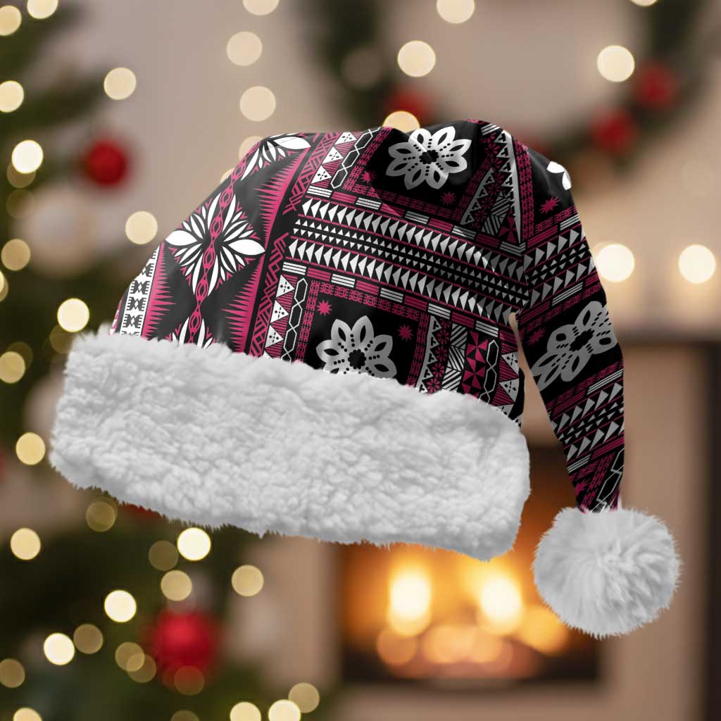 Fiji Masi Tapa Pattern Pink Christmas Santa Hat - Polynesian Pride
