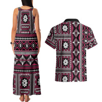 Fiji Masi Tapa Pattern Pink Couples Matching Tank Maxi Dress and Hawaiian Shirt - Polynesian Pride