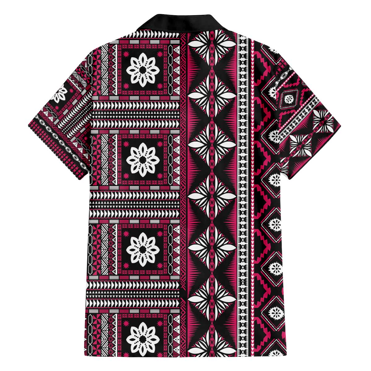 Fiji Masi Tapa Pattern Pink Family Matching Off The Shoulder Long Sleeve Dress and Hawaiian Shirt - Polynesian Pride