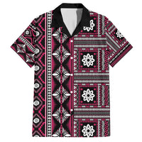Fiji Masi Tapa Pattern Pink Family Matching Off Shoulder Short Dress and Hawaiian Shirt - Polynesian Pride
