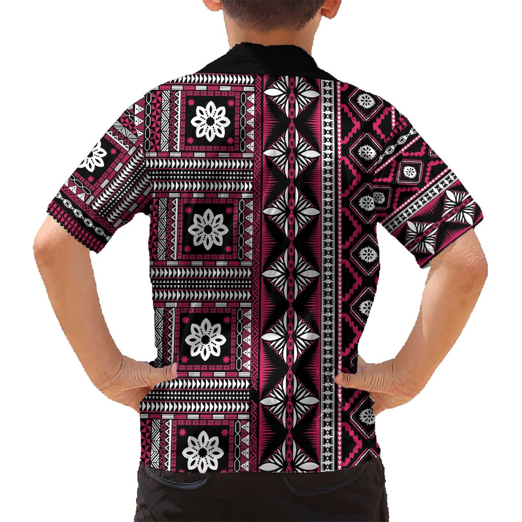 Fiji Masi Tapa Pattern Pink Family Matching Puletasi and Hawaiian Shirt - Polynesian Pride