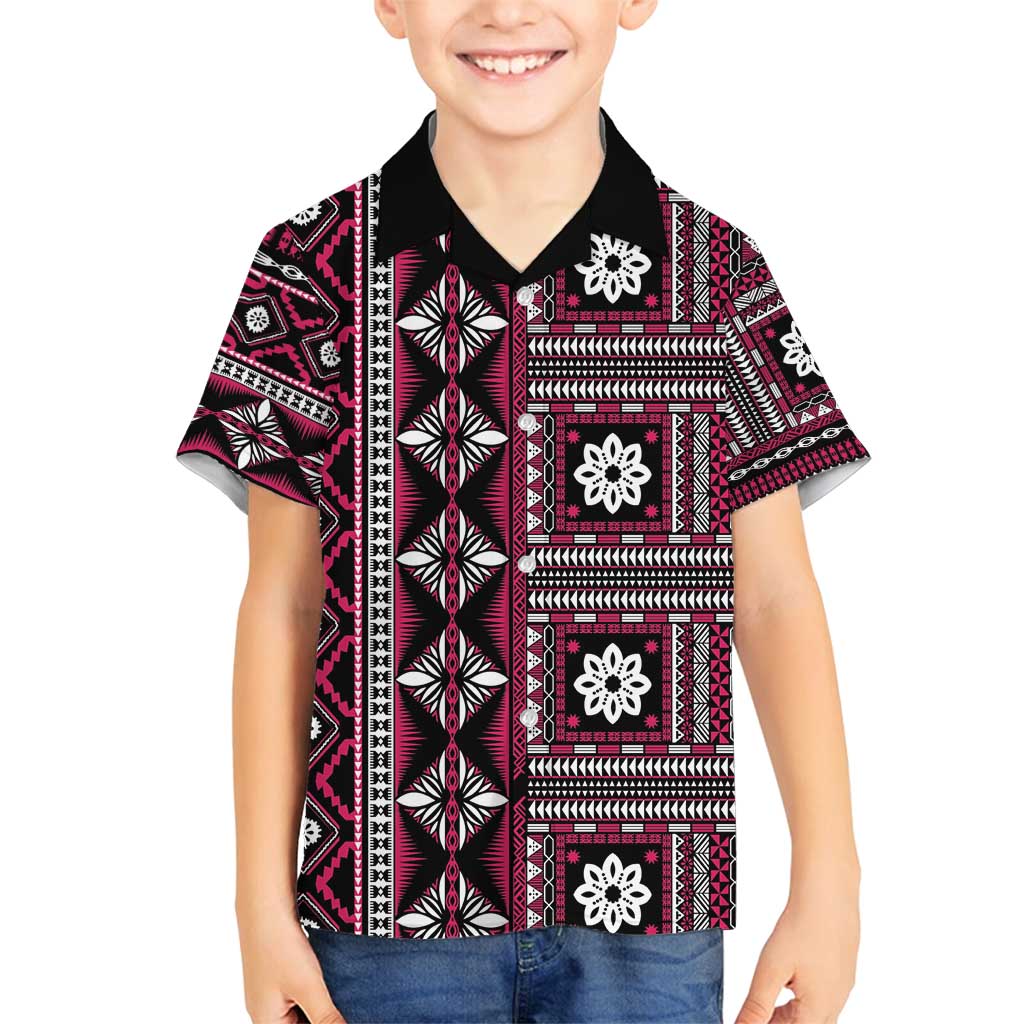 Fiji Masi Tapa Pattern Pink Family Matching Puletasi and Hawaiian Shirt - Polynesian Pride