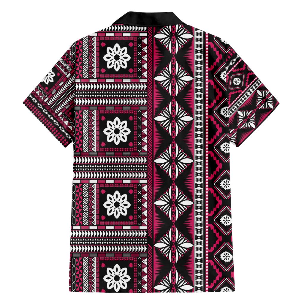 Fiji Masi Tapa Pattern Pink Family Matching Short Sleeve Bodycon Dress and Hawaiian Shirt - Polynesian Pride