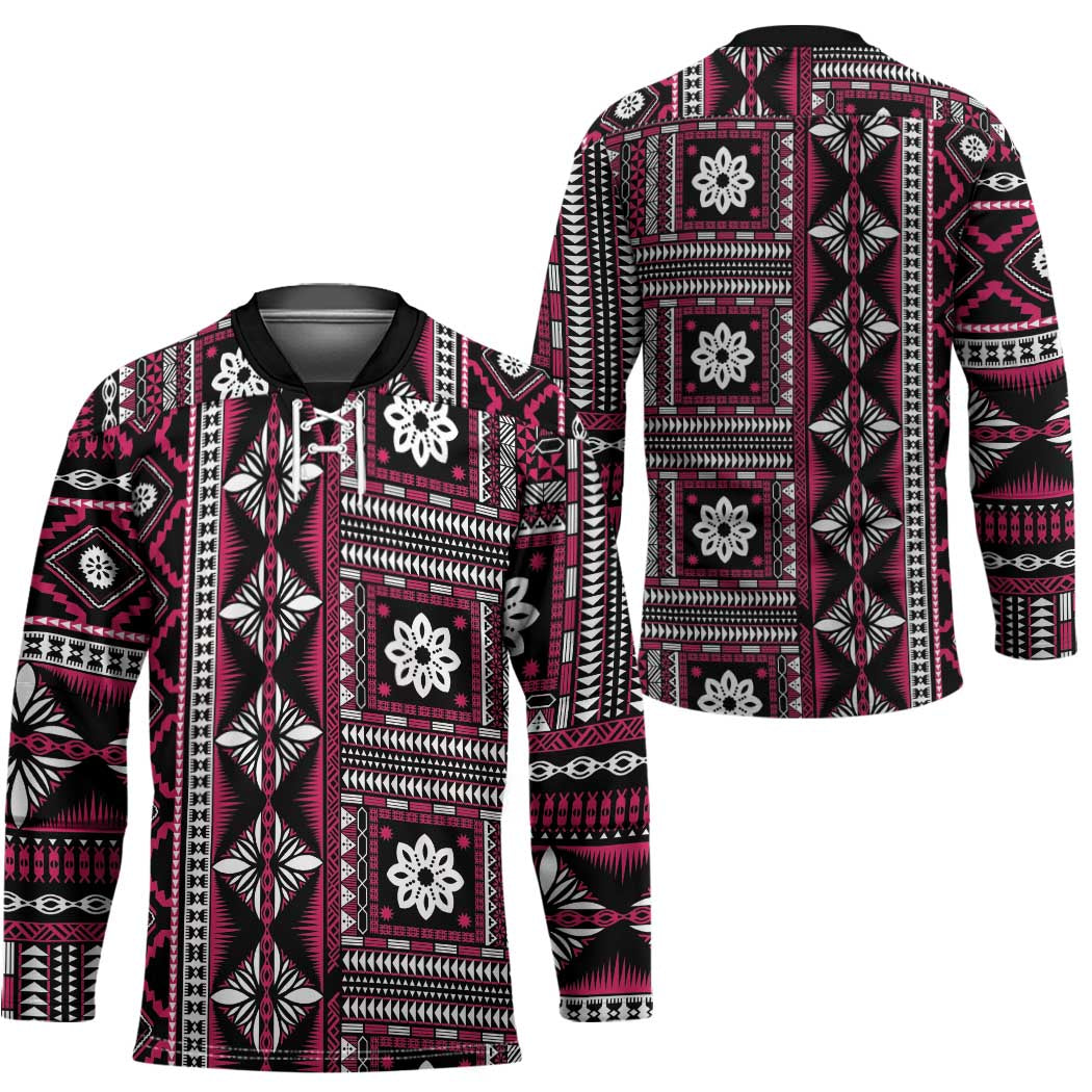 Fiji Masi Tapa Pattern Pink Hockey Jersey - Polynesian Pride