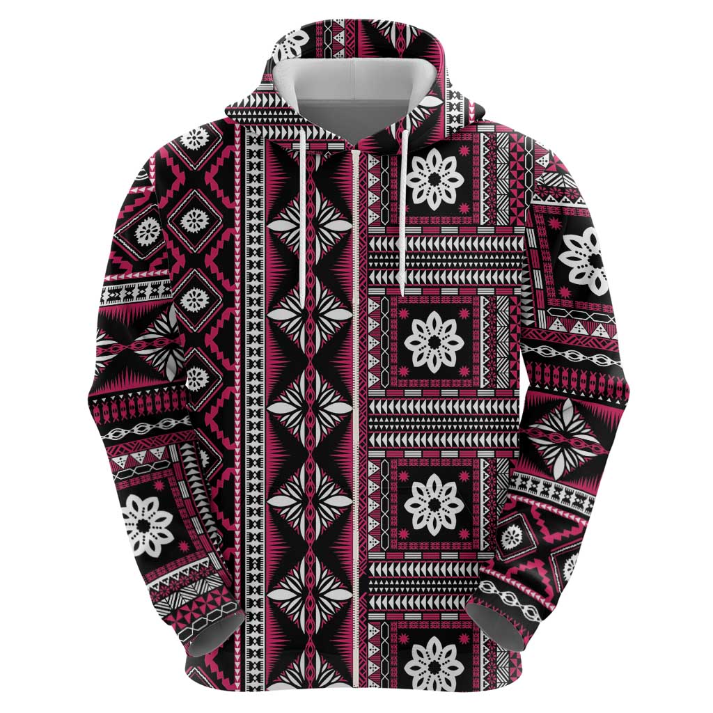 Fiji Masi Tapa Pattern Pink Hoodie - Polynesian Pride
