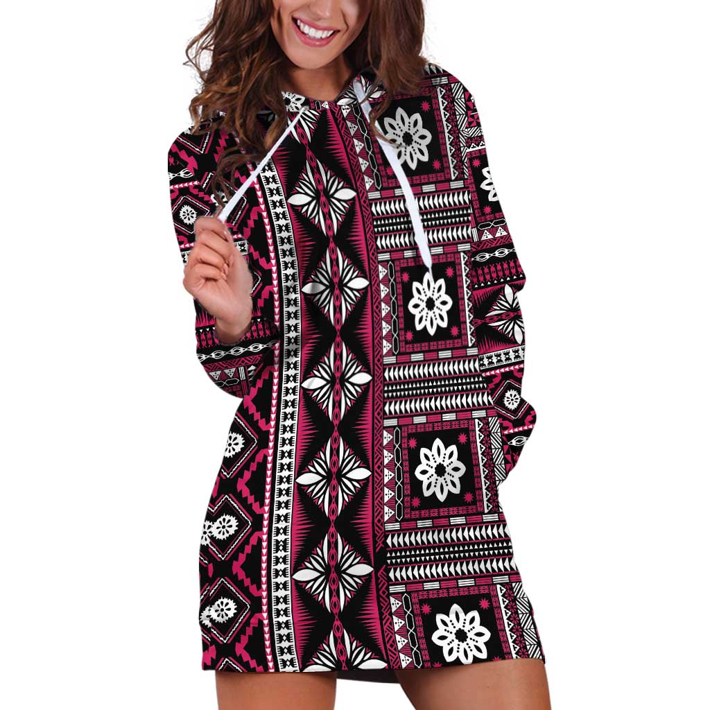 Fiji Masi Tapa Pattern Pink Hoodie Dress - Polynesian Pride