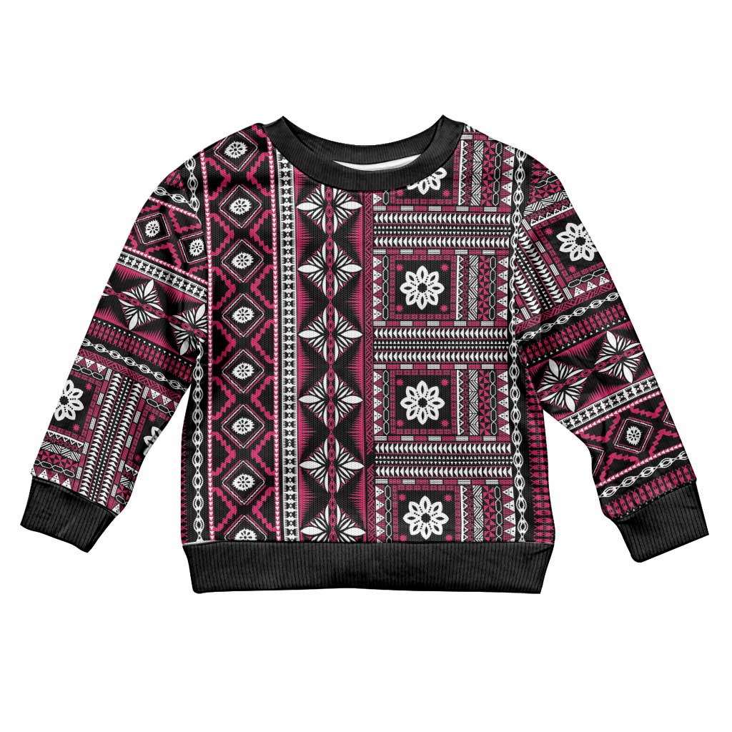 Fiji Masi Tapa Pattern Pink Kid Ugly Christmas Sweater - Polynesian Pride