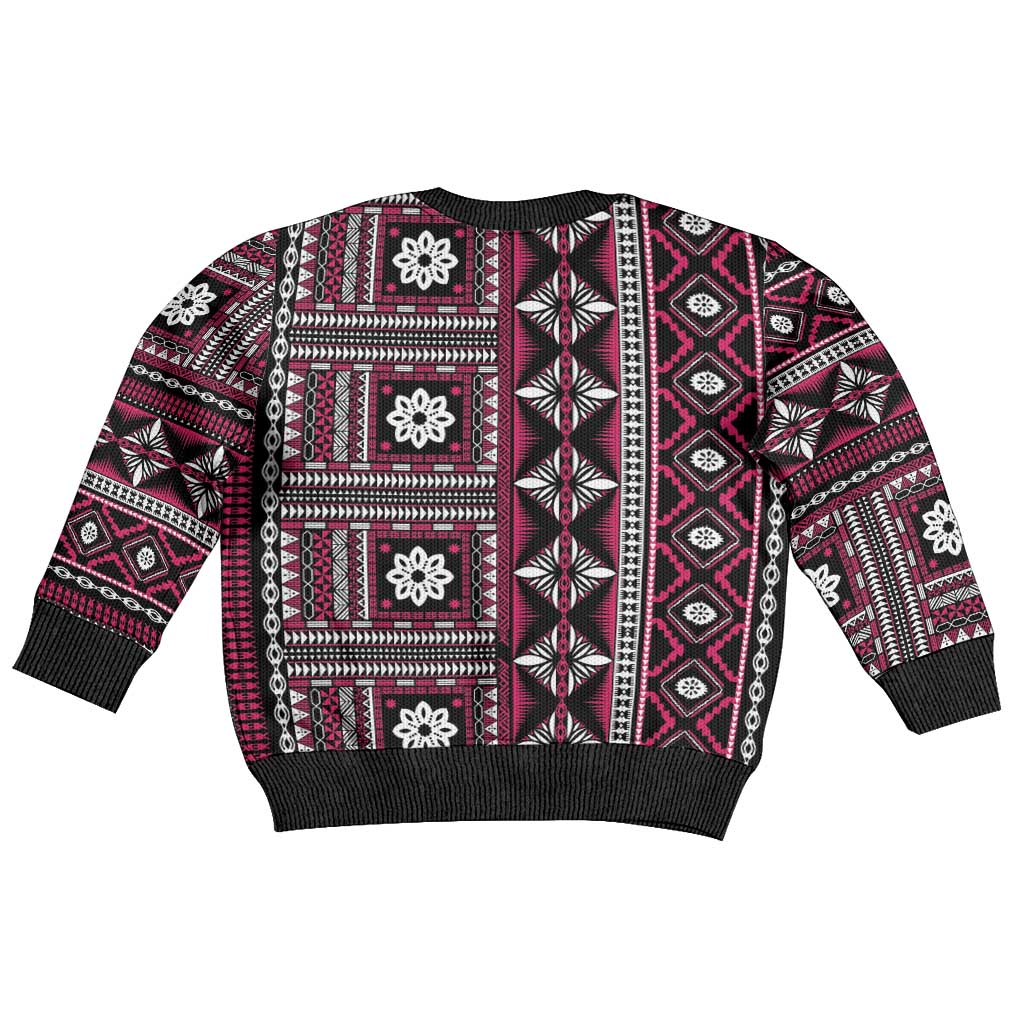 Fiji Masi Tapa Pattern Pink Kid Ugly Christmas Sweater - Polynesian Pride