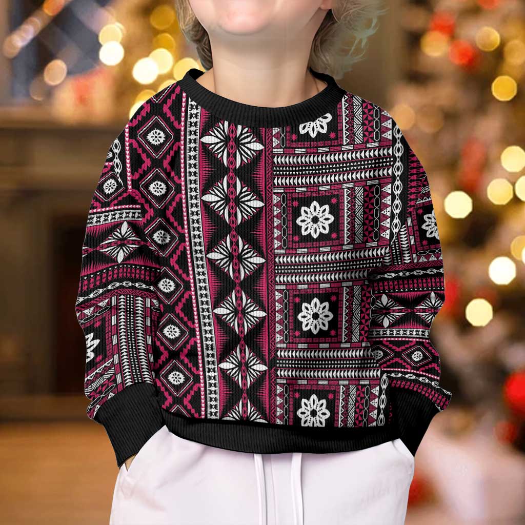 Fiji Masi Tapa Pattern Pink Kid Ugly Christmas Sweater - Polynesian Pride