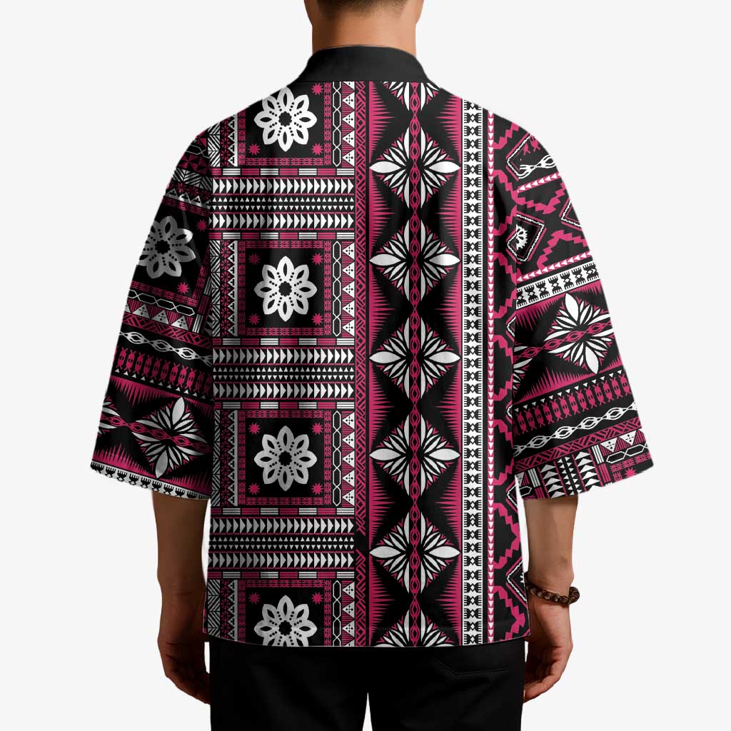 Fiji Masi Tapa Pattern Pink Kimono - Polynesian Pride
