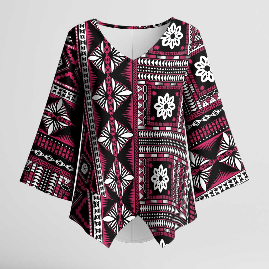 Fiji Masi Tapa Pattern Pink Kimono Sleeve Blouse - Polynesian Pride