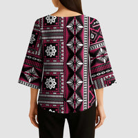 Fiji Masi Tapa Pattern Pink Kimono Sleeve Blouse - Polynesian Pride