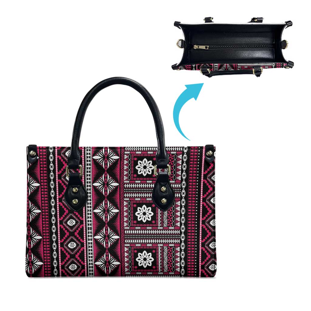 Fiji Masi Tapa Pattern Pink Leather Bag - Polynesian Pride