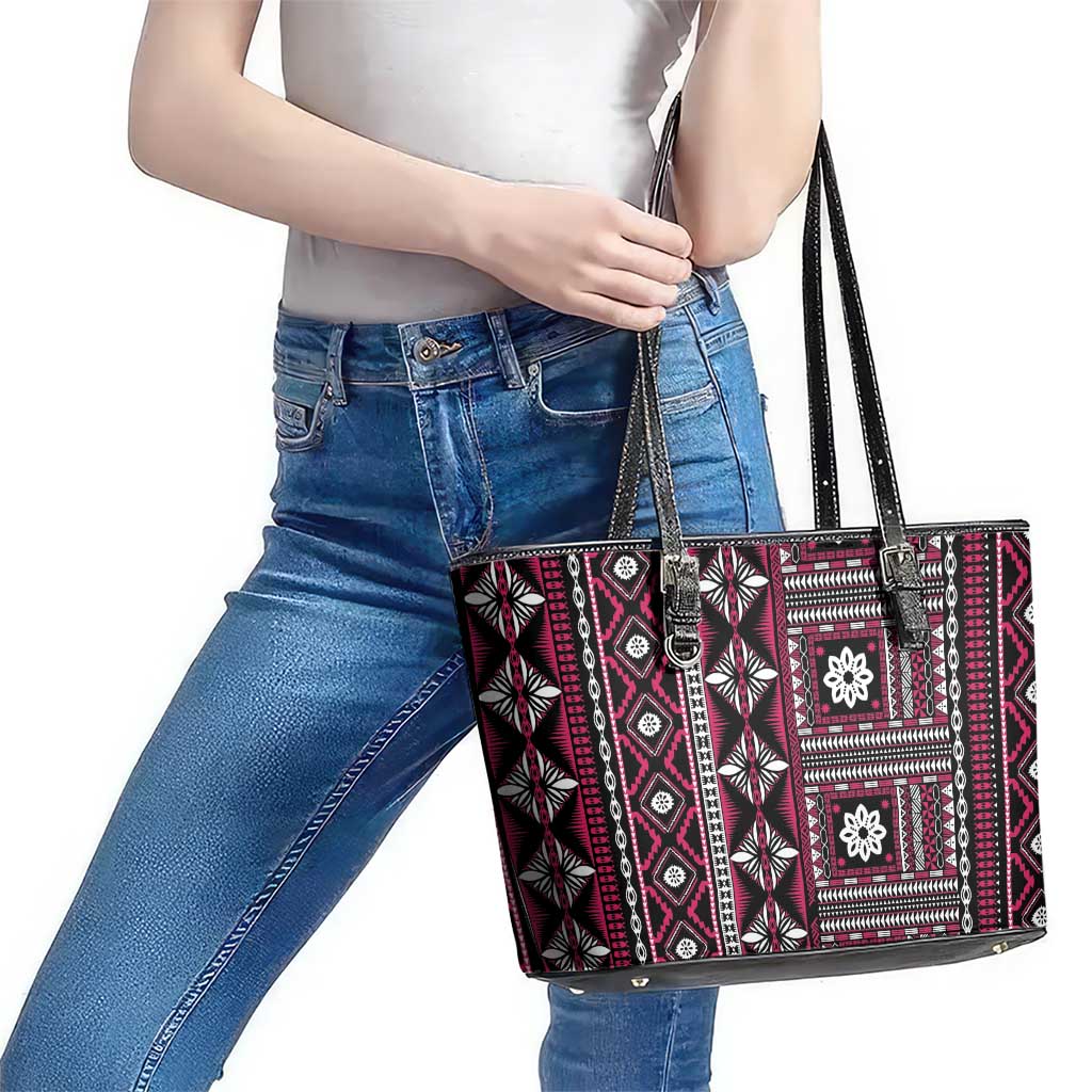 Fiji Masi Tapa Pattern Pink Leather Tote Bag - Polynesian Pride